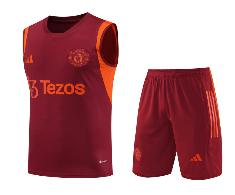 Kit Treino Manchester United 2023/24 Adidas - Vermelho