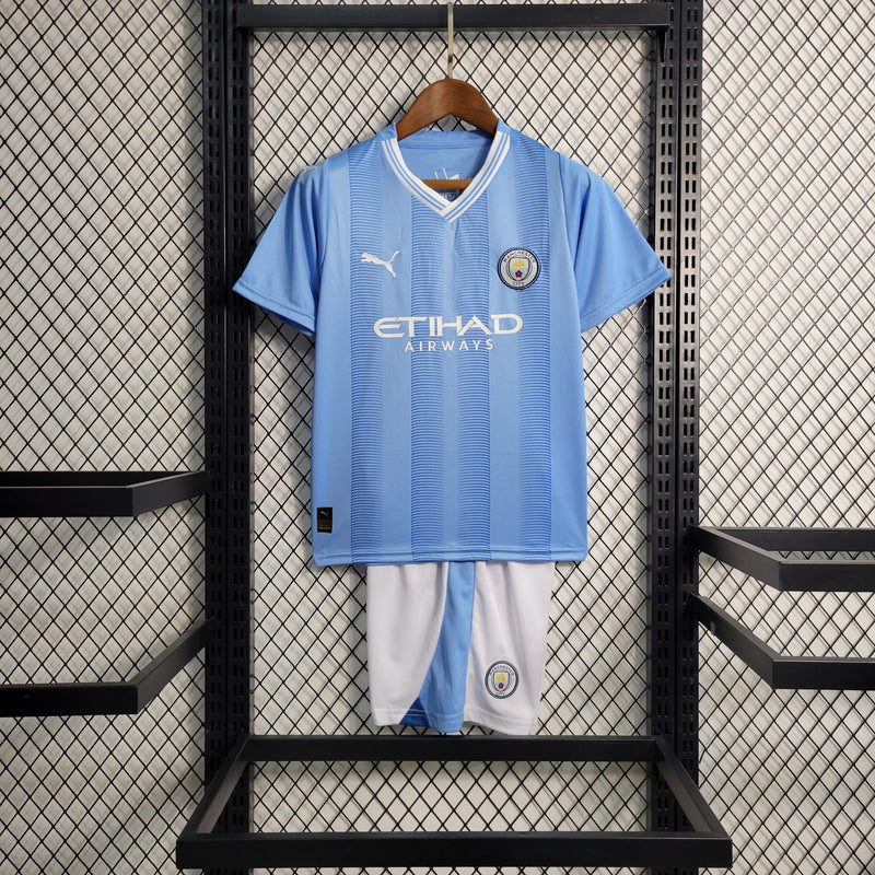 Kit Infantil Manchester City I 23/24 Adidas - Azul