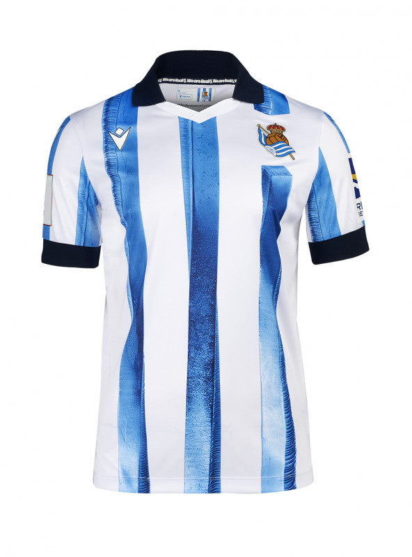 Camisa Real Sociedad  I 23/24 Macron - Branco e Azul