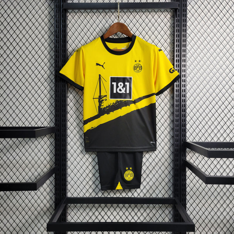 Kit Infantil Borussia Dortmund I 23/24 Puma - Amarelo e preto