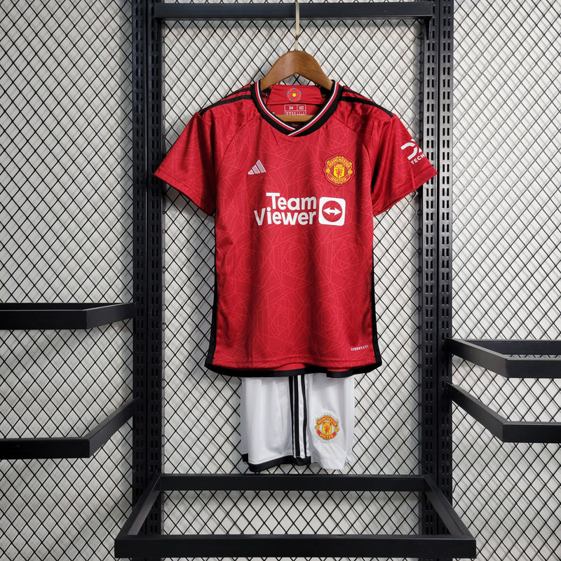 Kit Infantil Manchester United I 23/24 Adidas - Vermelho