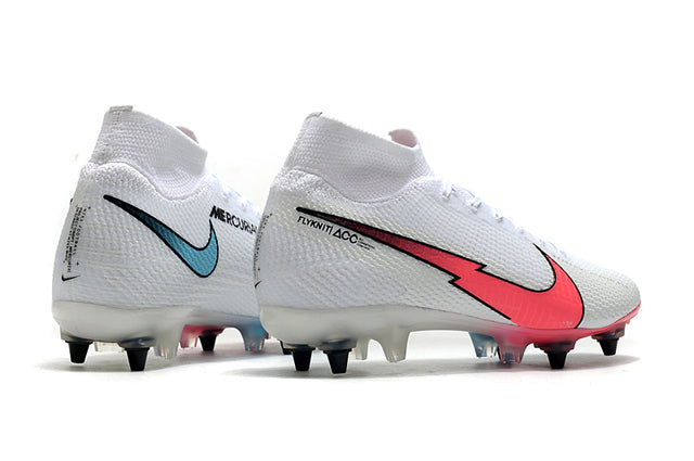 Chuteira Campo Nike Mercurial Superfly 7 Elite SG-PRO Anti Clog Branco/Rosa/Azul - Cano Alto